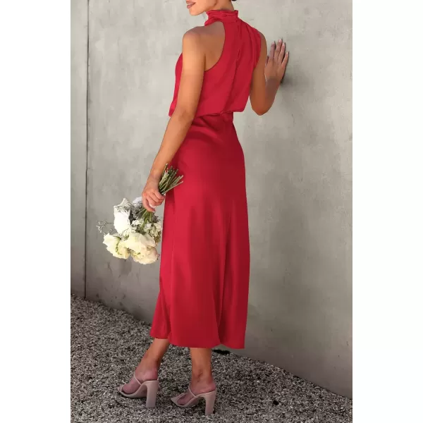imagePRETTYGARDEN Womens 2024 Summer Satin Dress Elegant Sleeveless Mock Neck Cocktail Party Maxi DressesRed