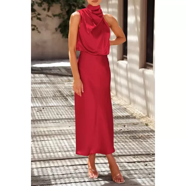 imagePRETTYGARDEN Womens 2024 Summer Satin Dress Elegant Sleeveless Mock Neck Cocktail Party Maxi DressesRed