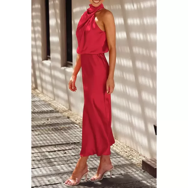 imagePRETTYGARDEN Womens 2024 Summer Satin Dress Elegant Sleeveless Mock Neck Cocktail Party Maxi DressesRed