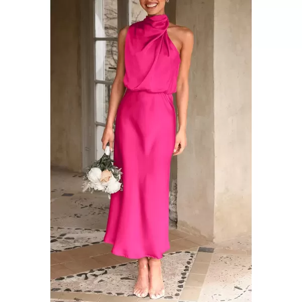 imagePRETTYGARDEN Womens 2024 Summer Satin Dress Elegant Sleeveless Mock Neck Cocktail Party Maxi DressesRose Red