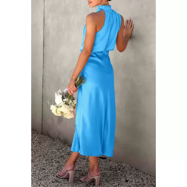imagePRETTYGARDEN Womens 2024 Summer Satin Dress Elegant Sleeveless Mock Neck Cocktail Party Maxi DressesSky Blue