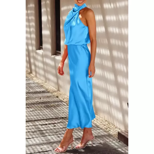 imagePRETTYGARDEN Womens 2024 Summer Satin Dress Elegant Sleeveless Mock Neck Cocktail Party Maxi DressesSky Blue