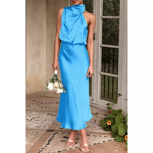 imagePRETTYGARDEN Womens 2024 Summer Satin Dress Elegant Sleeveless Mock Neck Cocktail Party Maxi DressesSky Blue