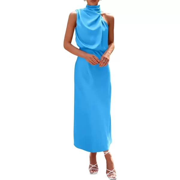imagePRETTYGARDEN Womens 2024 Summer Satin Dress Elegant Sleeveless Mock Neck Cocktail Party Maxi DressesSky Blue
