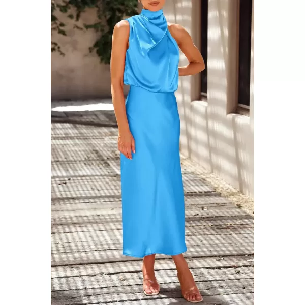 imagePRETTYGARDEN Womens 2024 Summer Satin Dress Elegant Sleeveless Mock Neck Cocktail Party Maxi DressesSky Blue