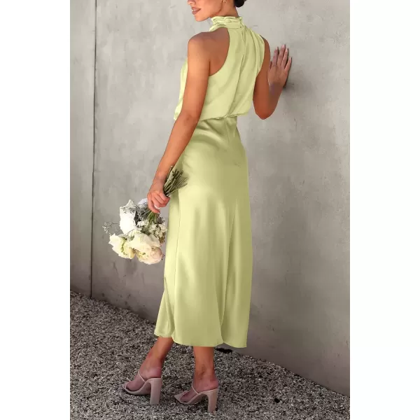 imagePRETTYGARDEN Womens 2024 Summer Satin Dress Elegant Sleeveless Mock Neck Cocktail Party Maxi DressesTender Green