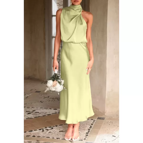 imagePRETTYGARDEN Womens 2024 Summer Satin Dress Elegant Sleeveless Mock Neck Cocktail Party Maxi DressesTender Green