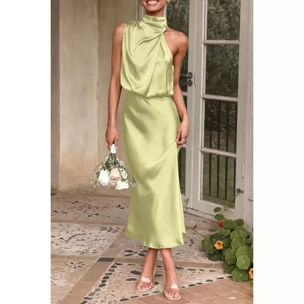 imagePRETTYGARDEN Womens 2024 Summer Satin Dress Elegant Sleeveless Mock Neck Cocktail Party Maxi DressesTender Green