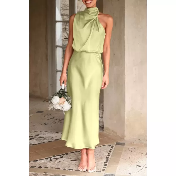 imagePRETTYGARDEN Womens 2024 Summer Satin Dress Elegant Sleeveless Mock Neck Cocktail Party Maxi DressesTender Green