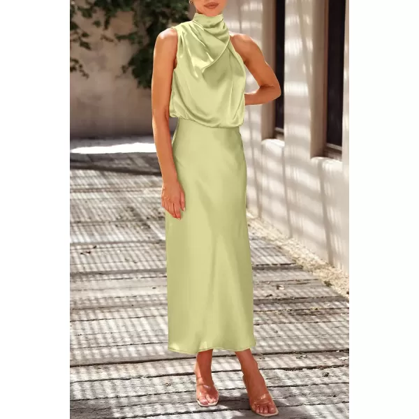 imagePRETTYGARDEN Womens 2024 Summer Satin Dress Elegant Sleeveless Mock Neck Cocktail Party Maxi DressesTender Green