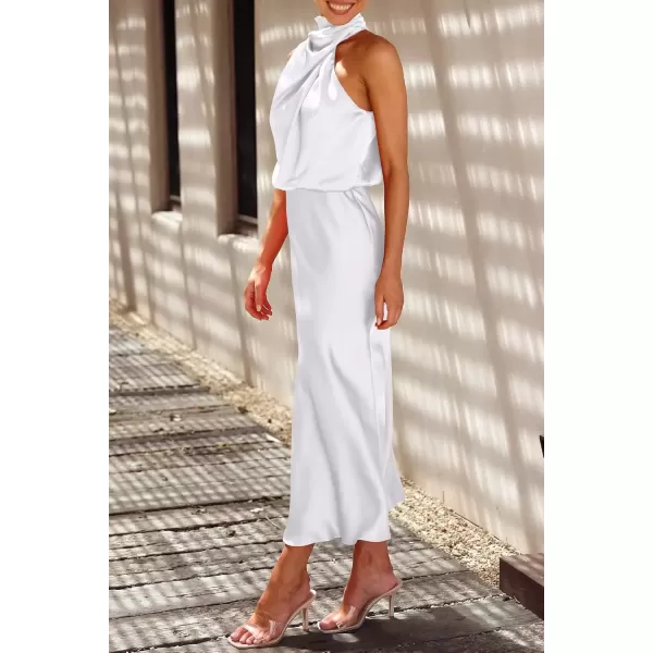imagePRETTYGARDEN Womens 2024 Summer Satin Dress Elegant Sleeveless Mock Neck Cocktail Party Maxi DressesWhite