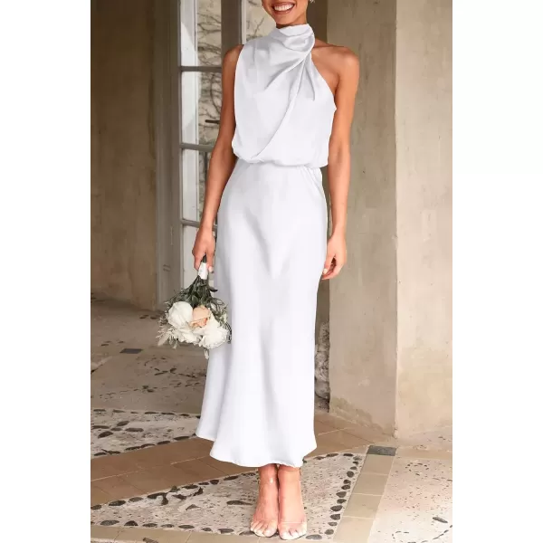 imagePRETTYGARDEN Womens 2024 Summer Satin Dress Elegant Sleeveless Mock Neck Cocktail Party Maxi DressesWhite