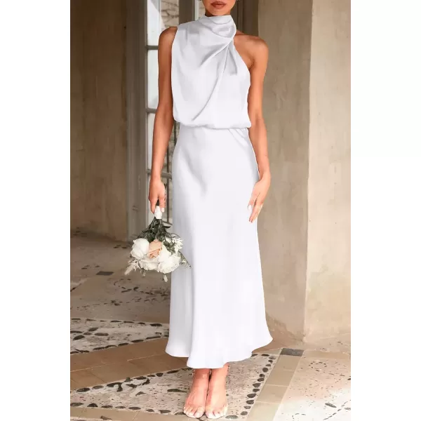 imagePRETTYGARDEN Womens 2024 Summer Satin Dress Elegant Sleeveless Mock Neck Cocktail Party Maxi DressesWhite
