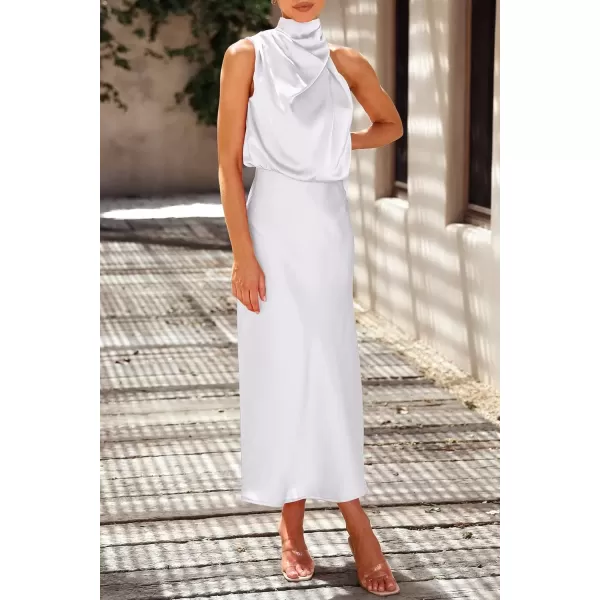imagePRETTYGARDEN Womens 2024 Summer Satin Dress Elegant Sleeveless Mock Neck Cocktail Party Maxi DressesWhite