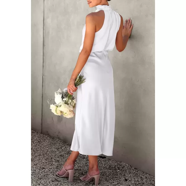 imagePRETTYGARDEN Womens 2024 Summer Satin Dress Elegant Sleeveless Mock Neck Cocktail Party Maxi DressesWhite