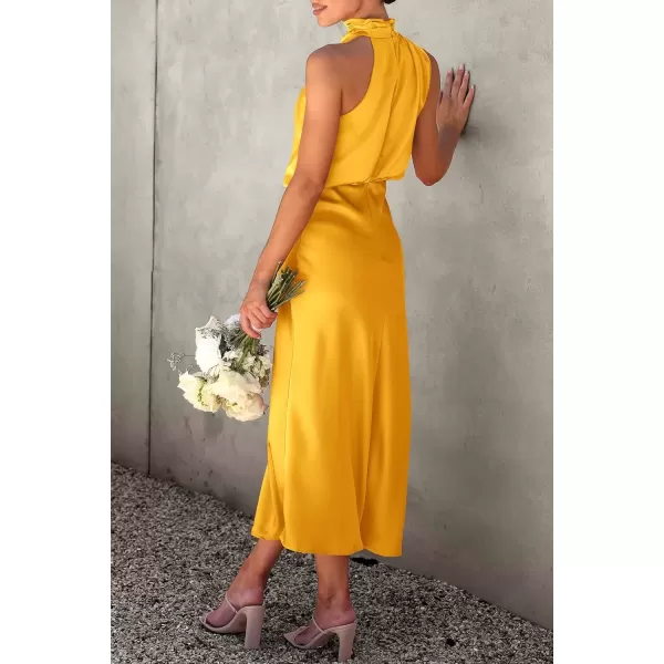 imagePRETTYGARDEN Womens 2024 Summer Satin Dress Elegant Sleeveless Mock Neck Cocktail Party Maxi DressesYellow