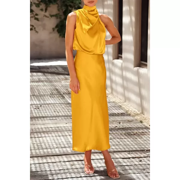 imagePRETTYGARDEN Womens 2024 Summer Satin Dress Elegant Sleeveless Mock Neck Cocktail Party Maxi DressesYellow