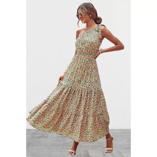 imagePRETTYGARDEN Womens Floral Maxi Dress 2024 Knot One Shoulder Sleeveless Ruffle Hem Flowy Boho DressesBluePink
