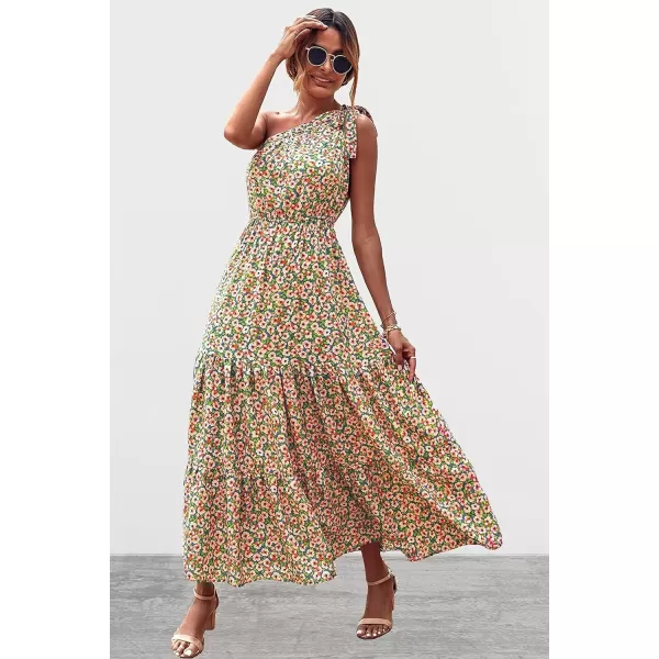 imagePRETTYGARDEN Womens Floral Maxi Dress 2024 Knot One Shoulder Sleeveless Ruffle Hem Flowy Boho DressesBluePink