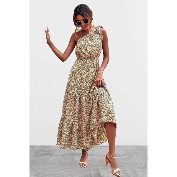 imagePRETTYGARDEN Womens Floral Maxi Dress 2024 Knot One Shoulder Sleeveless Ruffle Hem Flowy Boho DressesBluePink