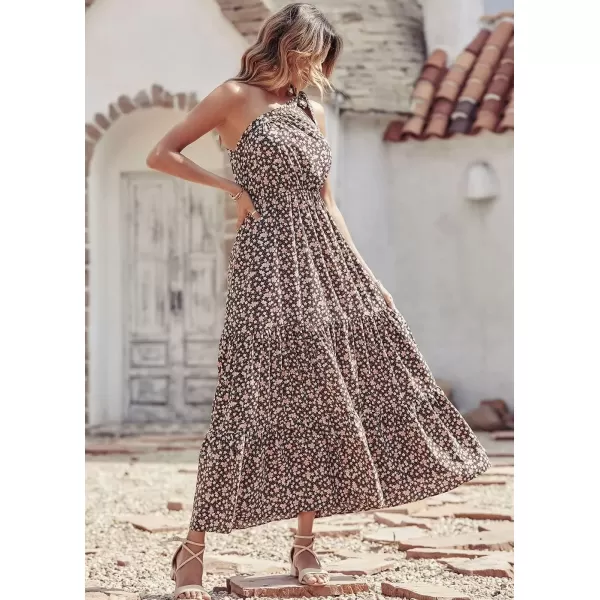 imagePRETTYGARDEN Womens Floral Maxi Dress 2024 Knot One Shoulder Sleeveless Ruffle Hem Flowy Boho DressesCoffee Pink