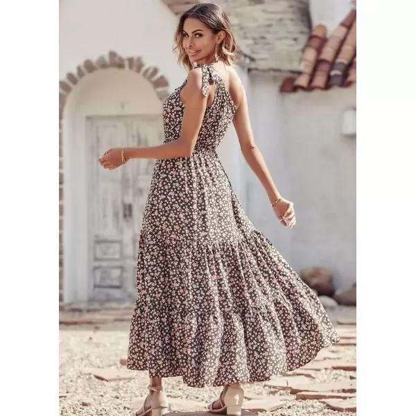 imagePRETTYGARDEN Womens Floral Maxi Dress 2024 Knot One Shoulder Sleeveless Ruffle Hem Flowy Boho DressesCoffee Pink