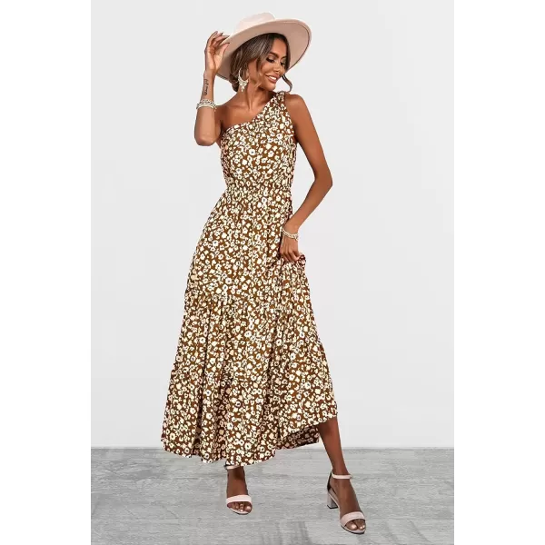 imagePRETTYGARDEN Womens Floral Maxi Dress 2024 Knot One Shoulder Sleeveless Ruffle Hem Flowy Boho DressesJiang Yellow