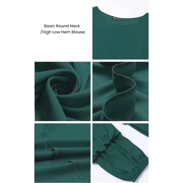 imagePRETTYGARDEN Womens Lantern Long Sleeve Round Neck High Low Asymmetrical Irregular Hem Casual Tops Blouse Shirt DressArmy Green