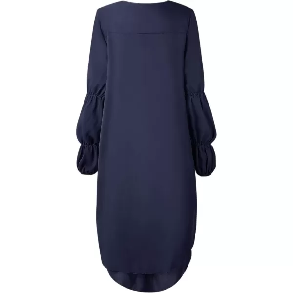 imagePRETTYGARDEN Womens Lantern Long Sleeve Round Neck High Low Asymmetrical Irregular Hem Casual Tops Blouse Shirt DressNavy