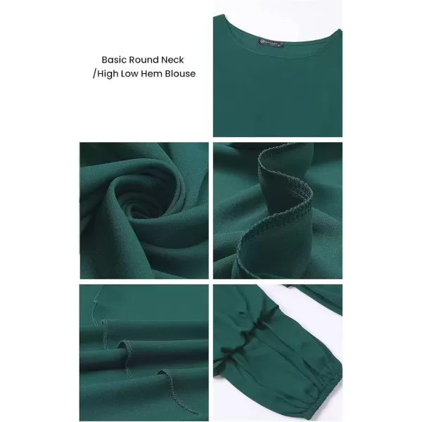 imagePRETTYGARDEN Womens Lantern Long Sleeve Round Neck High Low Asymmetrical Irregular Hem Casual Tops Blouse Shirt DressWine Red