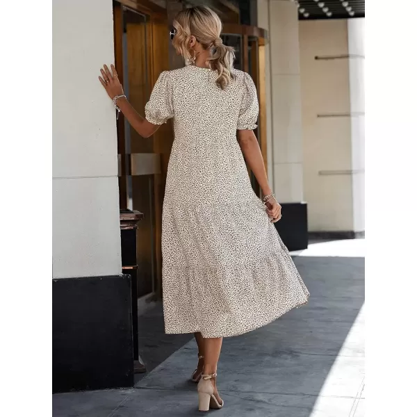 imagePRETTYGARDEN Womens Summer Casual Boho Dress Floral Print Ruffle Puff Sleeve High Waist Midi Beach DressesAPRICOT