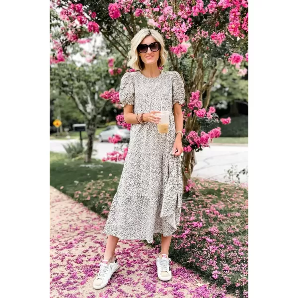 imagePRETTYGARDEN Womens Summer Casual Boho Dress Floral Print Ruffle Puff Sleeve High Waist Midi Beach DressesAPRICOT