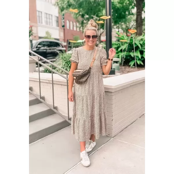 imagePRETTYGARDEN Womens Summer Casual Boho Dress Floral Print Ruffle Puff Sleeve High Waist Midi Beach DressesAPRICOT