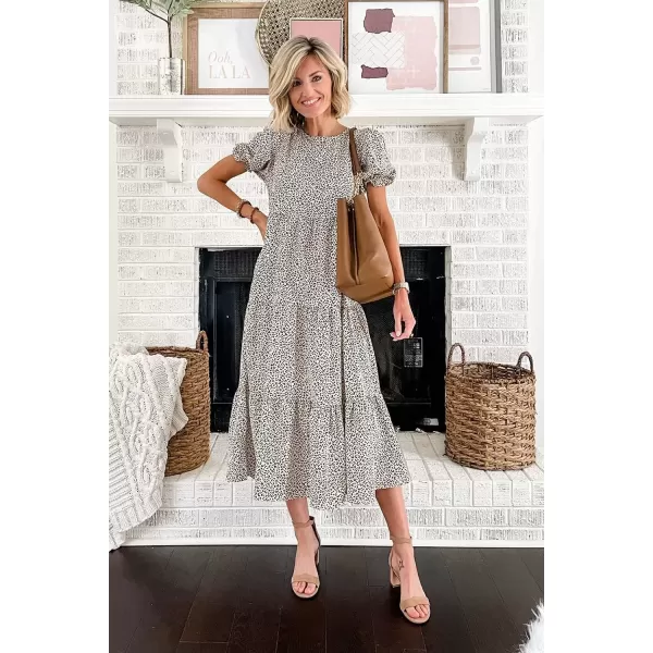 imagePRETTYGARDEN Womens Summer Casual Boho Dress Floral Print Ruffle Puff Sleeve High Waist Midi Beach DressesAPRICOT
