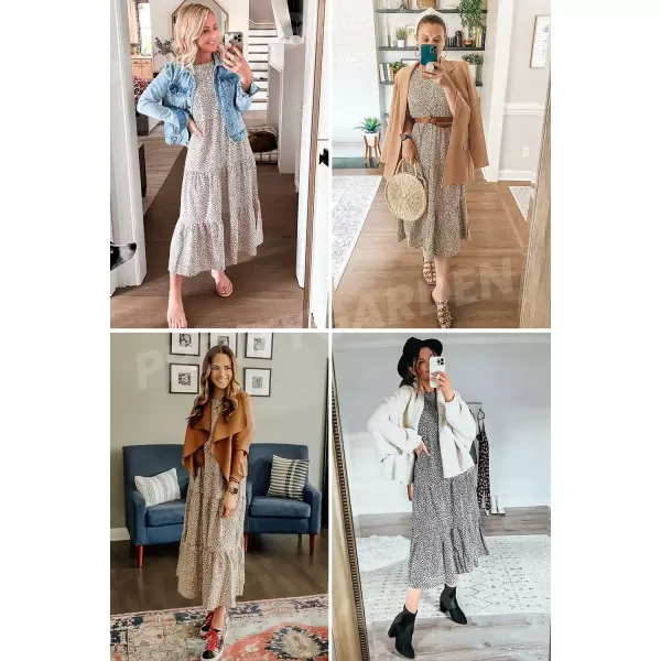 imagePRETTYGARDEN Womens Summer Casual Boho Dress Floral Print Ruffle Puff Sleeve High Waist Midi Beach DressesAPRICOT