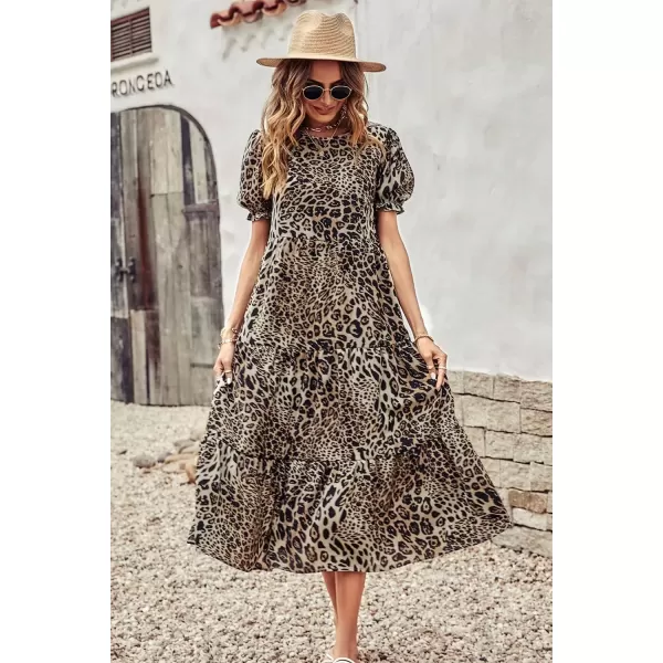 imagePRETTYGARDEN Womens Summer Casual Boho Dress Floral Print Ruffle Puff Sleeve High Waist Midi Beach DressesBlackBeige