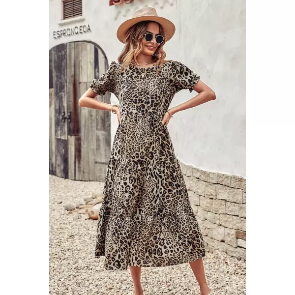 imagePRETTYGARDEN Womens Summer Casual Boho Dress Floral Print Ruffle Puff Sleeve High Waist Midi Beach DressesBlackBeige