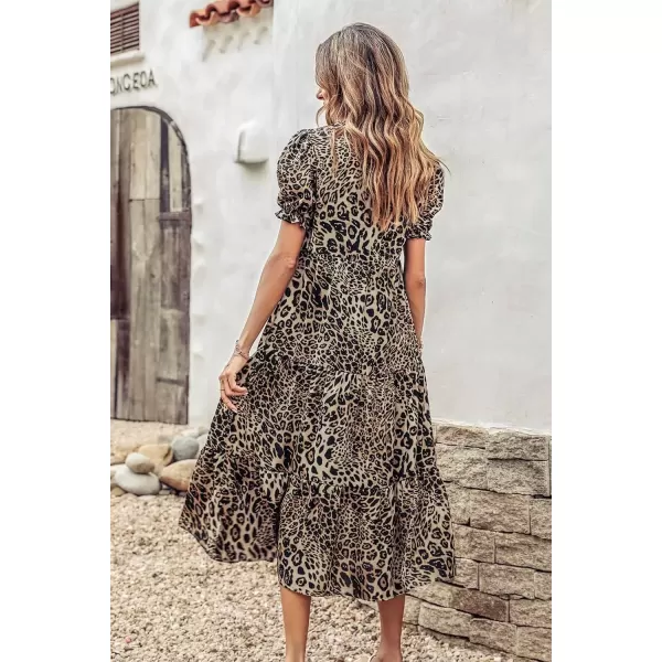 imagePRETTYGARDEN Womens Summer Casual Boho Dress Floral Print Ruffle Puff Sleeve High Waist Midi Beach DressesBlackBeige