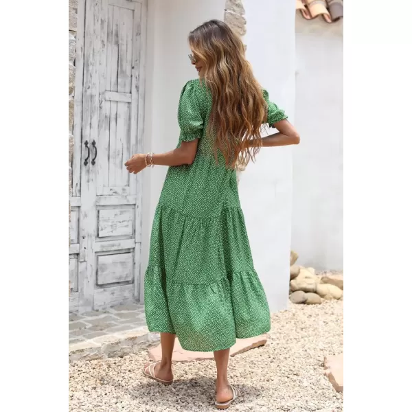 imagePRETTYGARDEN Womens Summer Casual Boho Dress Floral Print Ruffle Puff Sleeve High Waist Midi Beach DressesGreen