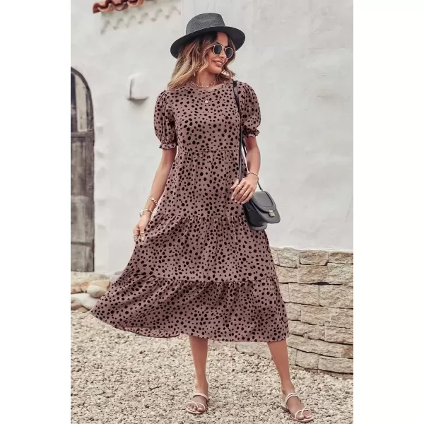 imagePRETTYGARDEN Womens Summer Casual Boho Dress Floral Print Ruffle Puff Sleeve High Waist Midi Beach DressesPink