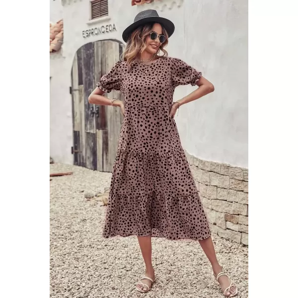 imagePRETTYGARDEN Womens Summer Casual Boho Dress Floral Print Ruffle Puff Sleeve High Waist Midi Beach DressesPink