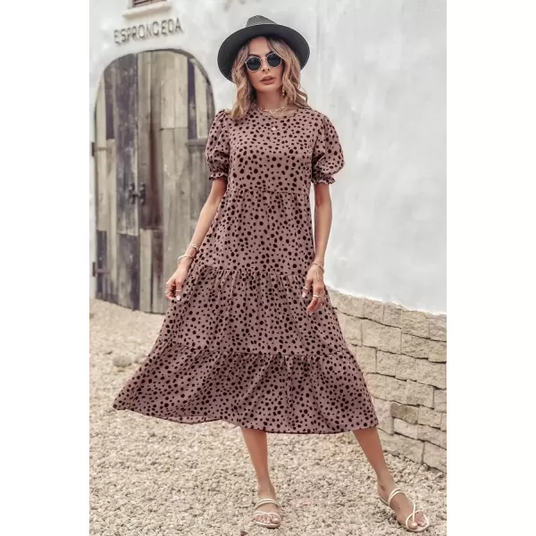 imagePRETTYGARDEN Womens Summer Casual Boho Dress Floral Print Ruffle Puff Sleeve High Waist Midi Beach DressesPink