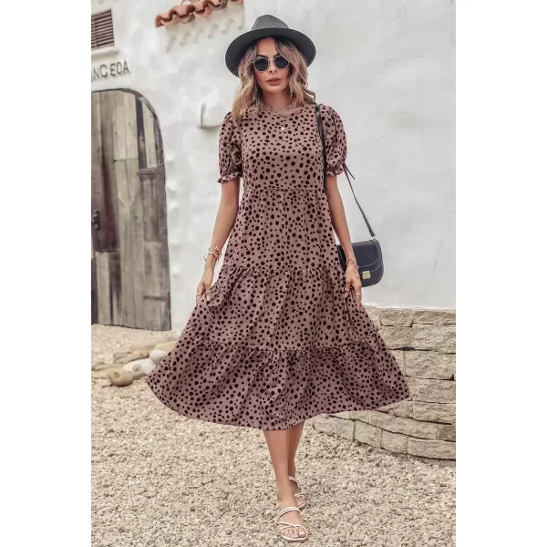 imagePRETTYGARDEN Womens Summer Casual Boho Dress Floral Print Ruffle Puff Sleeve High Waist Midi Beach DressesPink