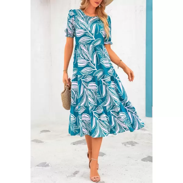 imagePRETTYGARDEN Womens Summer Casual Boho Dress Floral Print Ruffle Puff Sleeve High Waist Midi Beach DressesPrint Blue