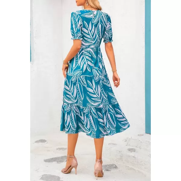 imagePRETTYGARDEN Womens Summer Casual Boho Dress Floral Print Ruffle Puff Sleeve High Waist Midi Beach DressesPrint Blue