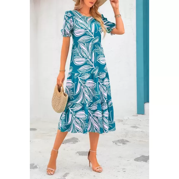 imagePRETTYGARDEN Womens Summer Casual Boho Dress Floral Print Ruffle Puff Sleeve High Waist Midi Beach DressesPrint Blue