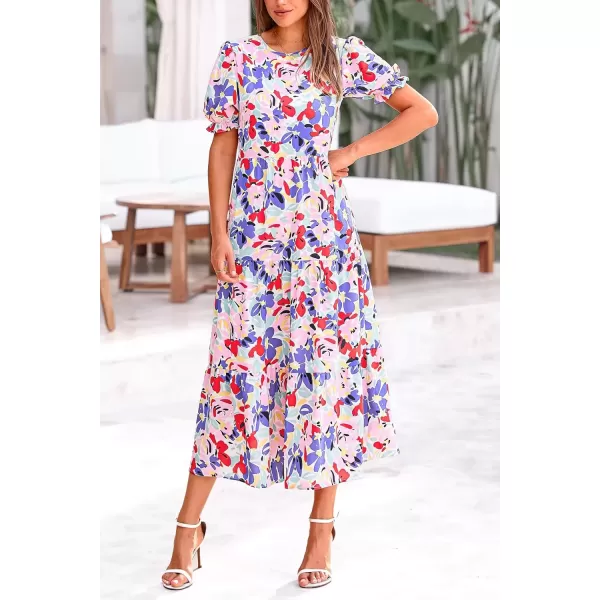 imagePRETTYGARDEN Womens Summer Casual Boho Dress Floral Print Ruffle Puff Sleeve High Waist Midi Beach DressesPrint Multicolored