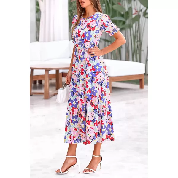imagePRETTYGARDEN Womens Summer Casual Boho Dress Floral Print Ruffle Puff Sleeve High Waist Midi Beach DressesPrint Multicolored