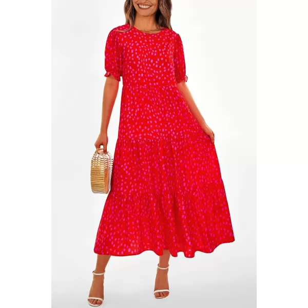 imagePRETTYGARDEN Womens Summer Casual Boho Dress Floral Print Ruffle Puff Sleeve High Waist Midi Beach DressesPrint Red