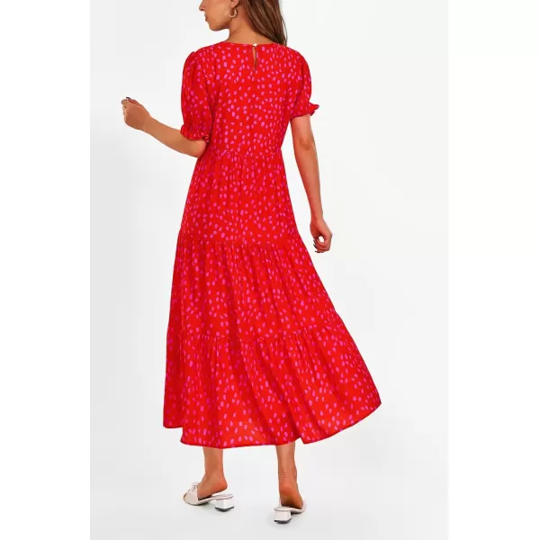 imagePRETTYGARDEN Womens Summer Casual Boho Dress Floral Print Ruffle Puff Sleeve High Waist Midi Beach DressesPrint Red